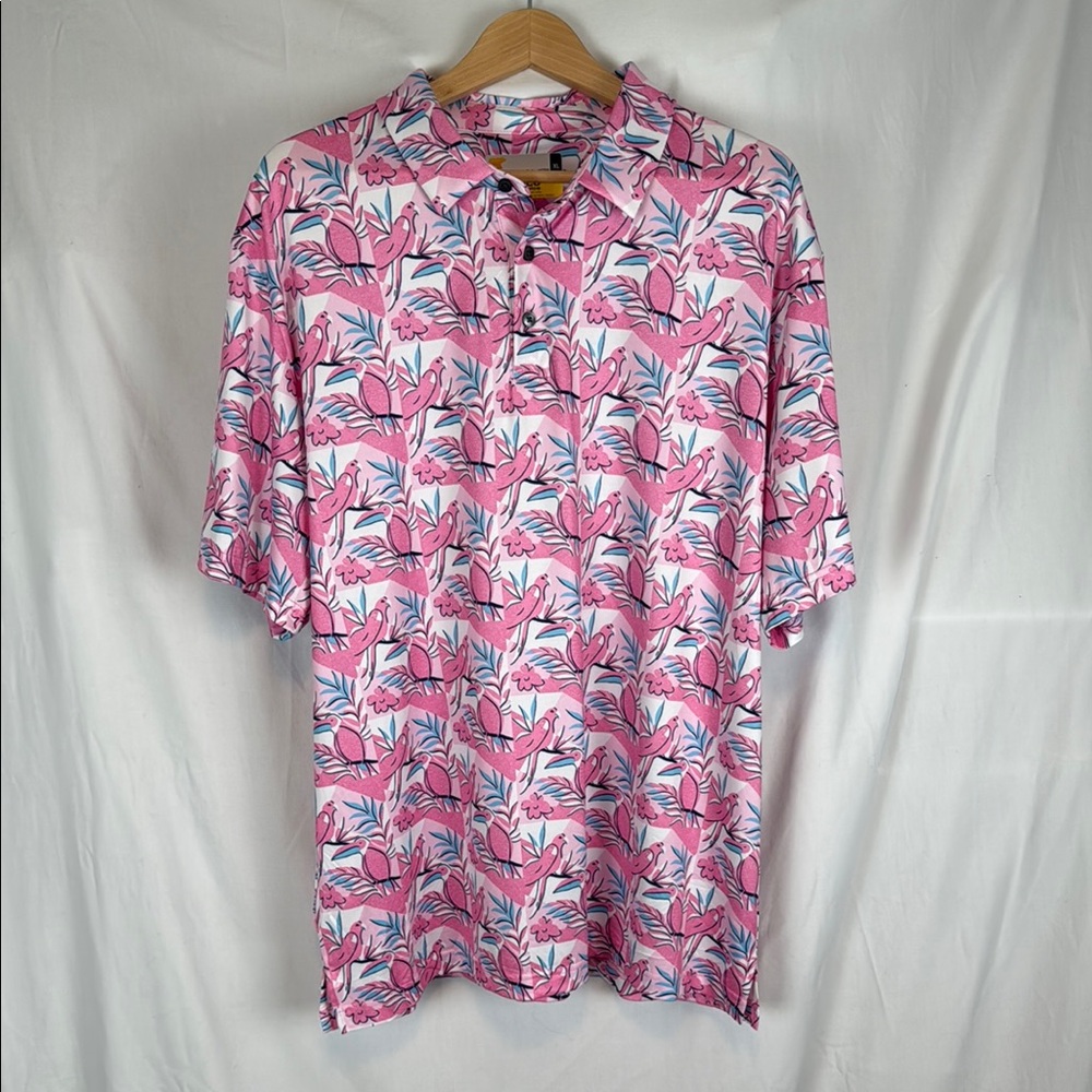Men's Nicklaus Eco Choice Pink Parrot Short Sleeved Collared Golf Polo Shirt XL